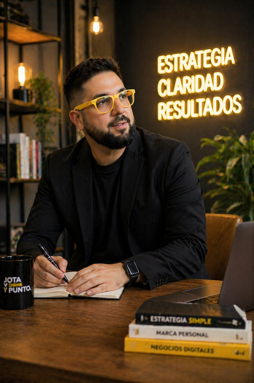 Jota trabajando en su escritorio